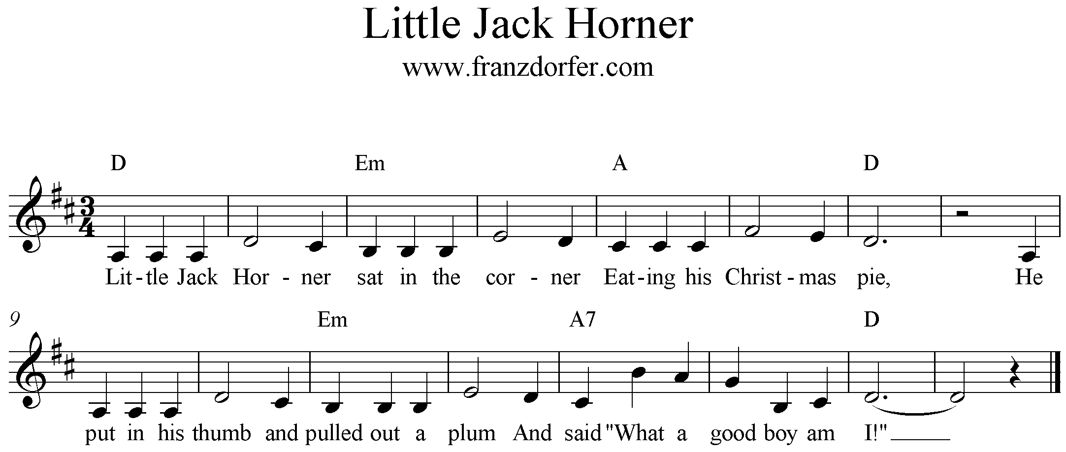 Freesheet music Little Jack Horner